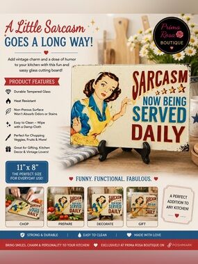 Retro Sarcasm Kitchen Glass Cutting Board with Vintage Illustration